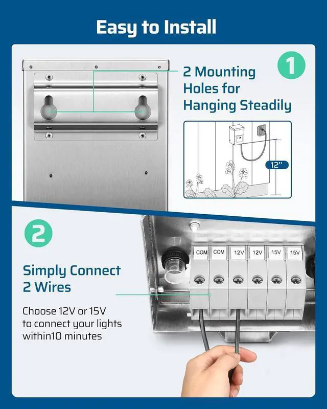Alt view image 6 of 7 - DEWENWILS 300W Low Voltage Landscape Transformer with Photocell, Low Voltage Transformer 120V AC to 12V/15V AC, Landscape Lighting Transformer for LED Outdoor Lights, Weatherproof, ETL Listed