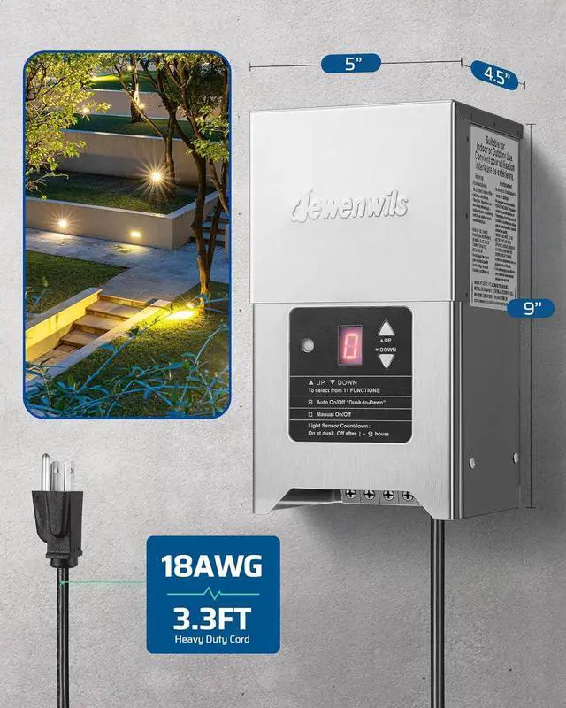 Alt view image 7 of 7 - DEWENWILS 300W Low Voltage Landscape Transformer with Photocell, Low Voltage Transformer 120V AC to 12V/15V AC, Landscape Lighting Transformer for LED Outdoor Lights, Weatherproof, ETL Listed
