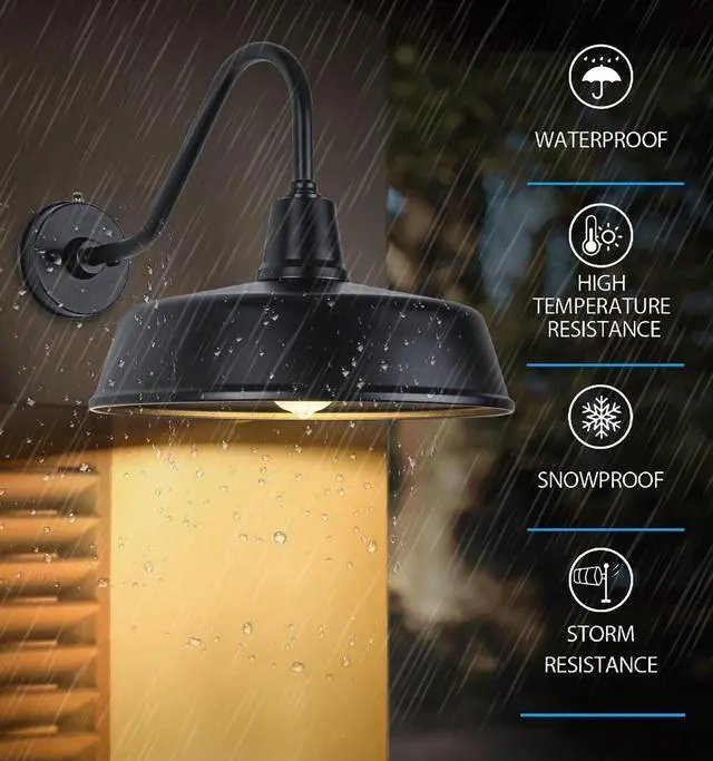 Alt view image 2 of 7 - JOESA Outdoor Gooseneck Barn Light Fixture with a 15 inch Long Extended Arm - Dusk to Dawn Porch Light, Vintage, and a Rustic Style for House, Patio, or Exterior