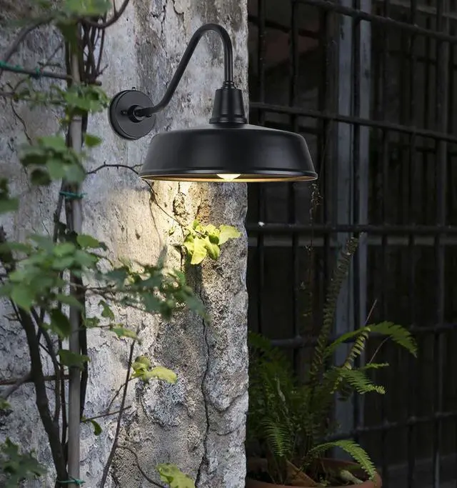 Alt view image 6 of 7 - JOESA Outdoor Gooseneck Barn Light Fixture with a 15 inch Long Extended Arm - Dusk to Dawn Porch Light, Vintage, and a Rustic Style for House, Patio, or Exterior