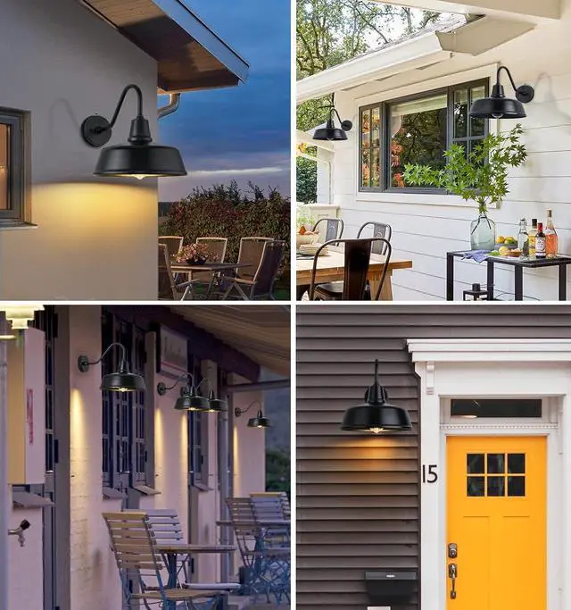 Alt view image 7 of 7 - JOESA Outdoor Gooseneck Barn Light Fixture with a 15 inch Long Extended Arm - Dusk to Dawn Porch Light, Vintage, and a Rustic Style for House, Patio, or Exterior