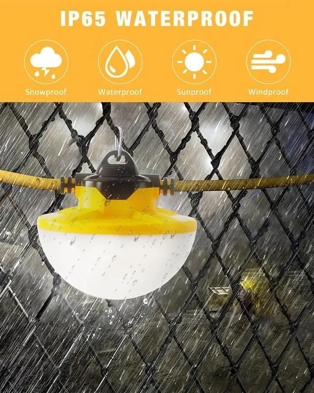 Alt view image 3 of 7 - 50FT Construction String Light 65W 8000Lm, 5000K Industrial Grade LED String Work Lights, IP65 Waterproof Temporary Lighting for Construction Sites, Renovation, Mine Cave, Job Site, Walkways