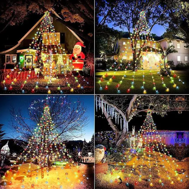 Alt view image 4 of 7 - FUNIAO (New) Christmas Decoration Lights, 320 LED Waterproof String Lights with Star Topper, 8 Light Modes for Christmas Tree Decoration, Holiday, Wedding (Multicolor)