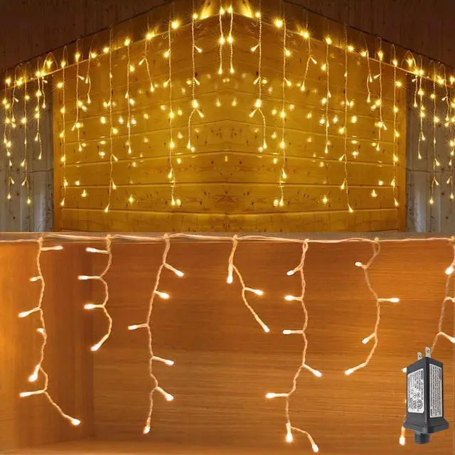 Main image of YASENN 300Led Icicle Style String Lights 29.5FT,Update Connectable 8 Lighting Modes with Timer Icicle Lights for Home Garden Outdoor Indoor Eave Decor (Warm White LED White Cable)