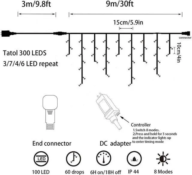 Alt view image 2 of 5 - YASENN 300Led Icicle Style String Lights 29.5FT,Update Connectable 8 Lighting Modes with Timer Icicle Lights for Home Garden Outdoor Indoor Eave Decor (Warm White LED White Cable)