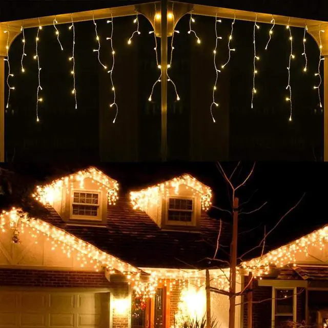 Alt view image 3 of 5 - YASENN 300Led Icicle Style String Lights 29.5FT,Update Connectable 8 Lighting Modes with Timer Icicle Lights for Home Garden Outdoor Indoor Eave Decor (Warm White LED White Cable)