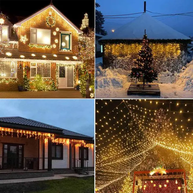 Alt view image 4 of 5 - YASENN 300Led Icicle Style String Lights 29.5FT,Update Connectable 8 Lighting Modes with Timer Icicle Lights for Home Garden Outdoor Indoor Eave Decor (Warm White LED White Cable)