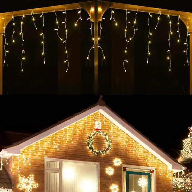 Alt view image 5 of 5 - YASENN 300Led Icicle Style String Lights 29.5FT,Update Connectable 8 Lighting Modes with Timer Icicle Lights for Home Garden Outdoor Indoor Eave Decor (Warm White LED White Cable)