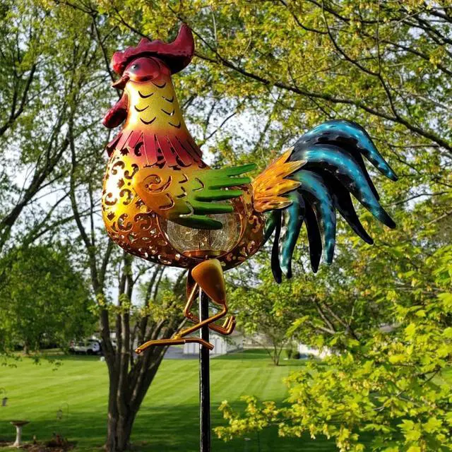 Alt view image 2 of 7 - Tryme Rooster Solar Lights Outdoor Decorative Garden Statue Gifts for Chicken Lovers Women Mother Metal Yard Art for Lawn