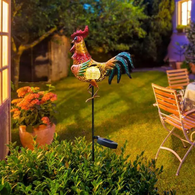 Alt view image 3 of 7 - Tryme Rooster Solar Lights Outdoor Decorative Garden Statue Gifts for Chicken Lovers Women Mother Metal Yard Art for Lawn