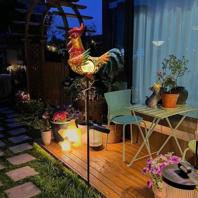 Alt view image 5 of 7 - Tryme Rooster Solar Lights Outdoor Decorative Garden Statue Gifts for Chicken Lovers Women Mother Metal Yard Art for Lawn