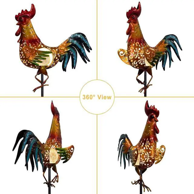 Alt view image 7 of 7 - Tryme Rooster Solar Lights Outdoor Decorative Garden Statue Gifts for Chicken Lovers Women Mother Metal Yard Art for Lawn