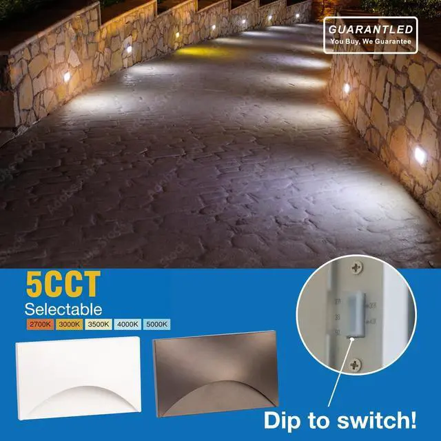 Alt view image 3 of 7 - Outdoor Step Lights 6 Pack Arch, 120V 5CCT Selectable Stair Lights Indoor, Waterproof LED Deck Lights Hardwired Dimmable, Brown Finish Aluminum Outdoor Lighting, ETL Wet Rated