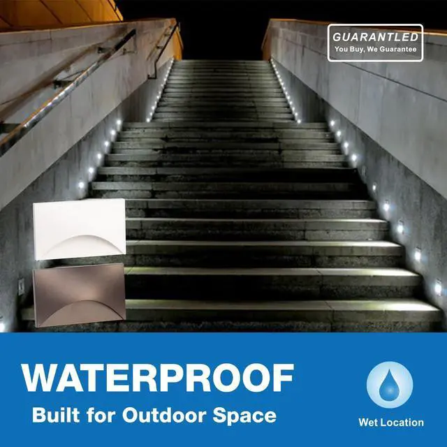 Alt view image 4 of 7 - Outdoor Step Lights 6 Pack Arch, 120V 5CCT Selectable Stair Lights Indoor, Waterproof LED Deck Lights Hardwired Dimmable, Brown Finish Aluminum Outdoor Lighting, ETL Wet Rated