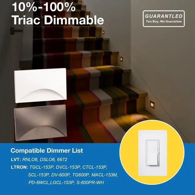 Alt view image 5 of 7 - Outdoor Step Lights 6 Pack Arch, 120V 5CCT Selectable Stair Lights Indoor, Waterproof LED Deck Lights Hardwired Dimmable, Brown Finish Aluminum Outdoor Lighting, ETL Wet Rated