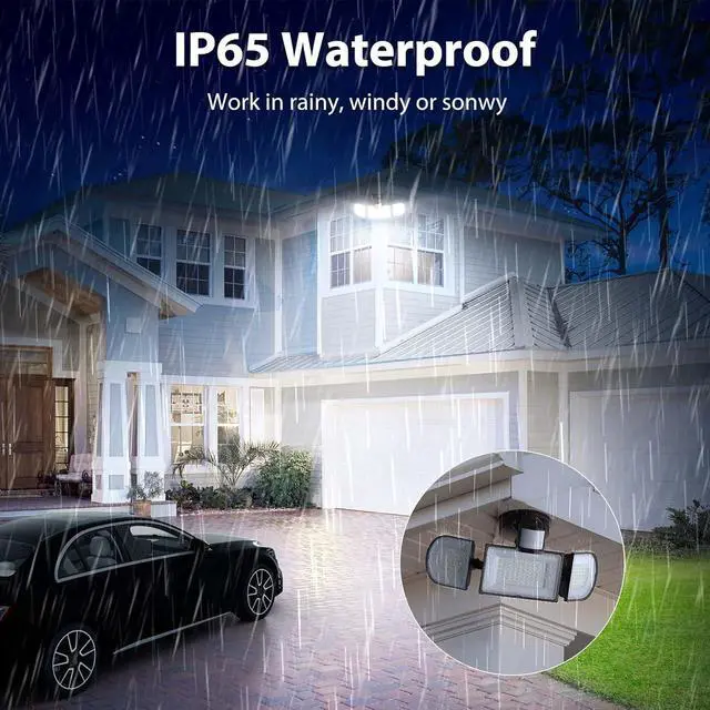 Alt view image 7 of 7 - iMaihom 150W Motion Sensor Outdoor Lights, 15000LM LED Security Lights Motion Sensor Light Outdoor, 3 Adjustable Heads LED Flood Light, Group Remote Control, 3 Mode IP65 Exterior Floodlight for Yard