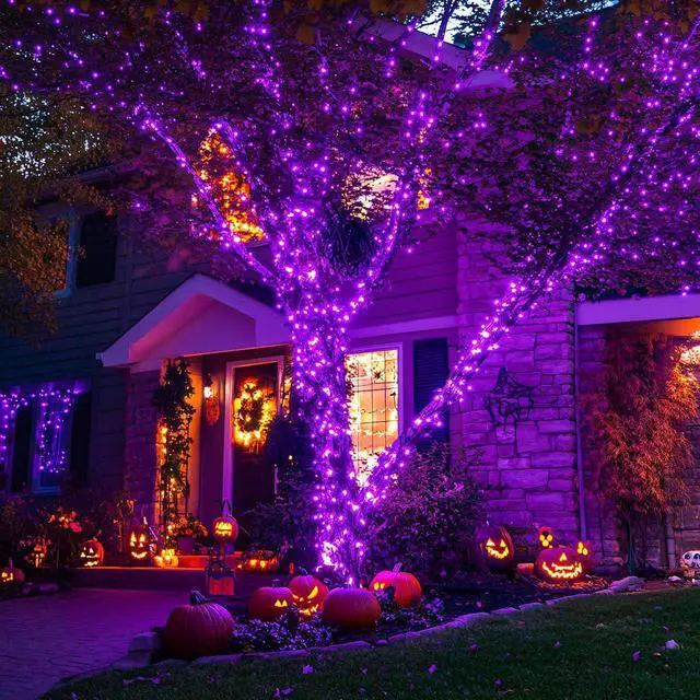 Alt view image 2 of 7 - JMEXSUSS 400 LED Purple Halloween Lights Outdoor: 132ft Purple Lights Plug in with Remote - Indoor String Light for Halloween Christmas Decorations
