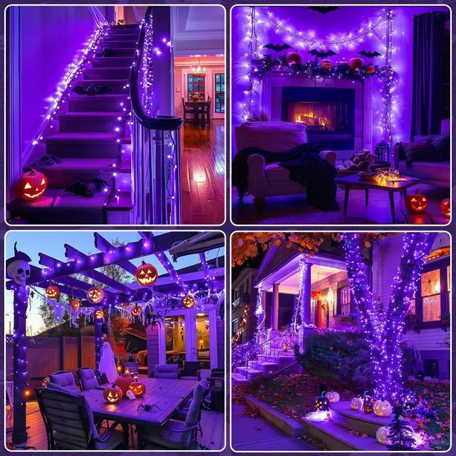 Alt view image 4 of 7 - JMEXSUSS 400 LED Purple Halloween Lights Outdoor: 132ft Purple Lights Plug in with Remote - Indoor String Light for Halloween Christmas Decorations