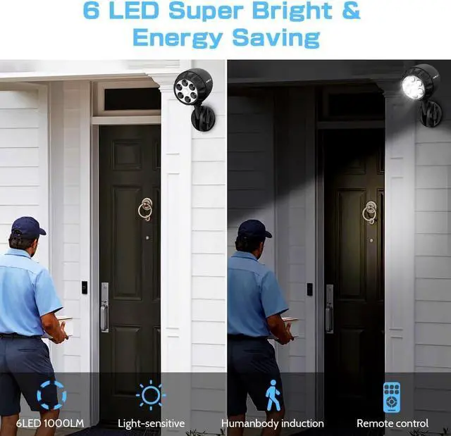 Alt view image 2 of 7 - ASOFTY Wireless Battery Operated Motion Sensor Outdoor Light, 6 LED 1000LM LED Spotlights with Remote Control, IP65 Waterproof 6000K Motion Security Light for Garage Yard Porch and Patio