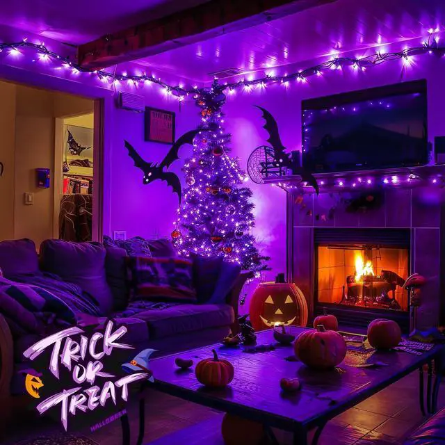 Alt view image 5 of 7 - JMEXSUSS 400 LED Purple Halloween Lights Outdoor: 132ft Purple Lights Plug in with Remote - Indoor String Light for Halloween Christmas Decorations