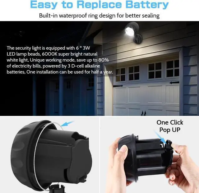 Alt view image 4 of 7 - ASOFTY Wireless Battery Operated Motion Sensor Outdoor Light, 6 LED 1000LM LED Spotlights with Remote Control, IP65 Waterproof 6000K Motion Security Light for Garage Yard Porch and Patio