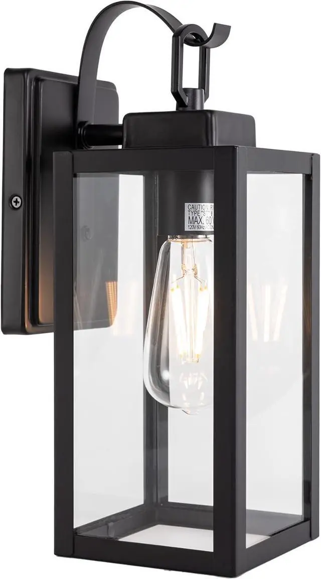 Main image of GRUENLICH Outdoor Wall Lantern, Wall Sconce for Porch Lighting Fixture, E26 Base Max 60W, Metal Housing Plus Glass, Matte Black Finish, Bulb Not Included, 1-Pack