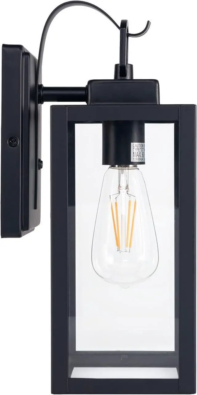 Alt view image 7 of 7 - GRUENLICH Outdoor Wall Lantern, Wall Sconce for Porch Lighting Fixture, E26 Base Max 60W, Metal Housing Plus Glass, Matte Black Finish, Bulb Not Included, 1-Pack