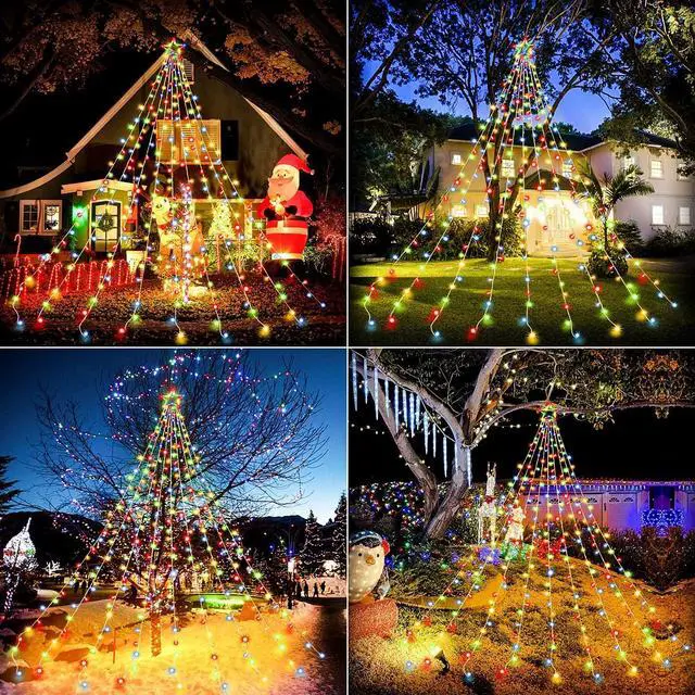 Alt view image 2 of 7 - Christmas Decoration Lights, Outdoor Christmas String Lights 320 LED 11.5 Ft Waterfall Tree Lights with Big Star Topper 8 Light Modes for Christmas New Year Holiday Garden Yard Indoor Outdoor Decor