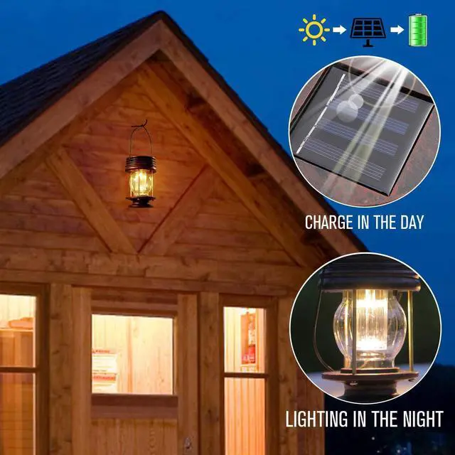 Alt view image 4 of 7 - pearlstar Solar Lanterns Outdoor Waterproof Hanging Solar Lights with Handle for Garden Patio Yard Backyard Pathway Porch Driveway Decoration, Outside Table Lamp,2 Pack 5.5" H (Warm Lights)