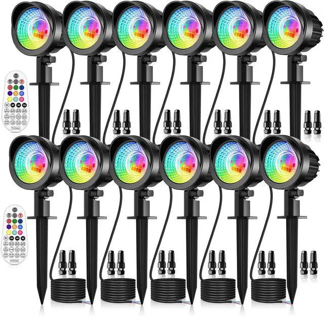Main image of MEIKEE 15W RGB Landscape Lights 12V 24V Low Voltage Landscape Lighting RGBW Color Changing IP66 Waterproof Outdoor Spot Lights with Connectors for Garden Path Yard (12 Pack)