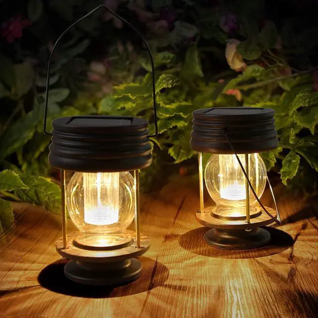 Main image of pearlstar Solar Lanterns Outdoor Waterproof Hanging Solar Lights with Handle for Garden Patio Yard Backyard Pathway Porch Driveway Decoration, Outside Table Lamp,2 Pack 5.5" H (Warm Lights)