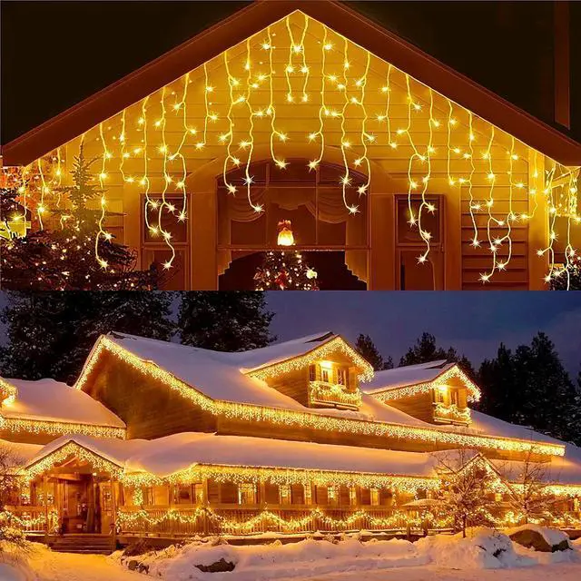 Main image of 32.8ft 400 LED Icicle String Lights, 8 Modes Waterproof Icicle Christmas Lights Outdoor with Memory Function, Curtain Fairy Lights Hanging Decor for Home, Party, Christmas & Halloween (Warm White)