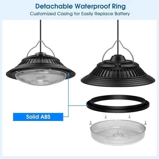 Alt view image 6 of 7 - Solar Pendant Lights Motion Sensor, 5 Modes Dimmable 6000K/4000K/3200K Solar Shed Lights with ON Off Switch & Remote, Daytime Waterproof Indoor/Outdoor Hanging Chandelier for Barn Chicken Coop
