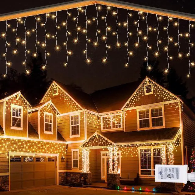 Main image of Lomotech Christmas Icicle Lights - 32Ft 8 Modes Waterproof Christmas Lights Connectable with Timer for Holiday, Wedding Party, Eaves, Christmas Decorations (Warm White)