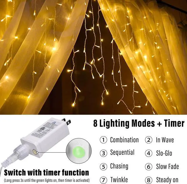 Alt view image 2 of 6 - Lomotech Christmas Icicle Lights - 32Ft 8 Modes Waterproof Christmas Lights Connectable with Timer for Holiday, Wedding Party, Eaves, Christmas Decorations (Warm White)