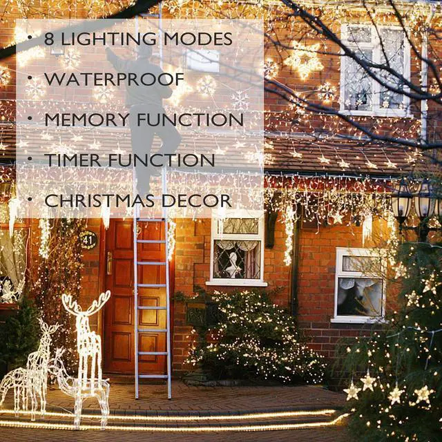 Alt view image 3 of 6 - Lomotech Christmas Icicle Lights - 32Ft 8 Modes Waterproof Christmas Lights Connectable with Timer for Holiday, Wedding Party, Eaves, Christmas Decorations (Warm White)