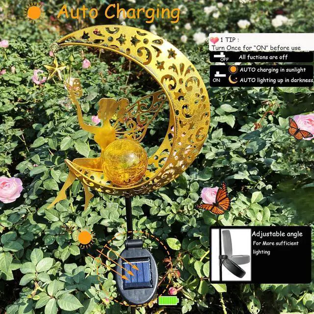 Alt view image 2 of 6 - Solar Fairy Garden Decor for Outside,Solar Garden Lights Outdoor Decorative, Garden Statues Decor,Yard Decor,Patio Lawn Ornaments,Metal Yard Art,Unique Angel Gifts for Women,Mom Grandma,1PC