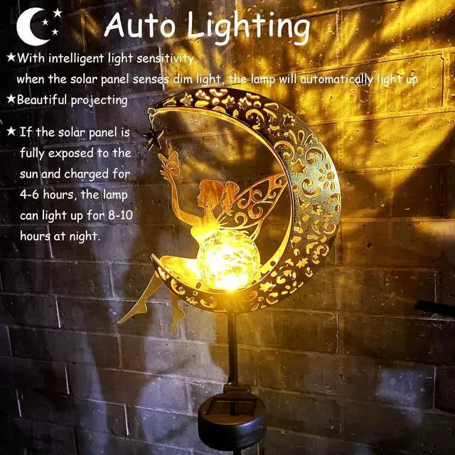 Alt view image 3 of 6 - Solar Fairy Garden Decor for Outside,Solar Garden Lights Outdoor Decorative, Garden Statues Decor,Yard Decor,Patio Lawn Ornaments,Metal Yard Art,Unique Angel Gifts for Women,Mom Grandma,1PC