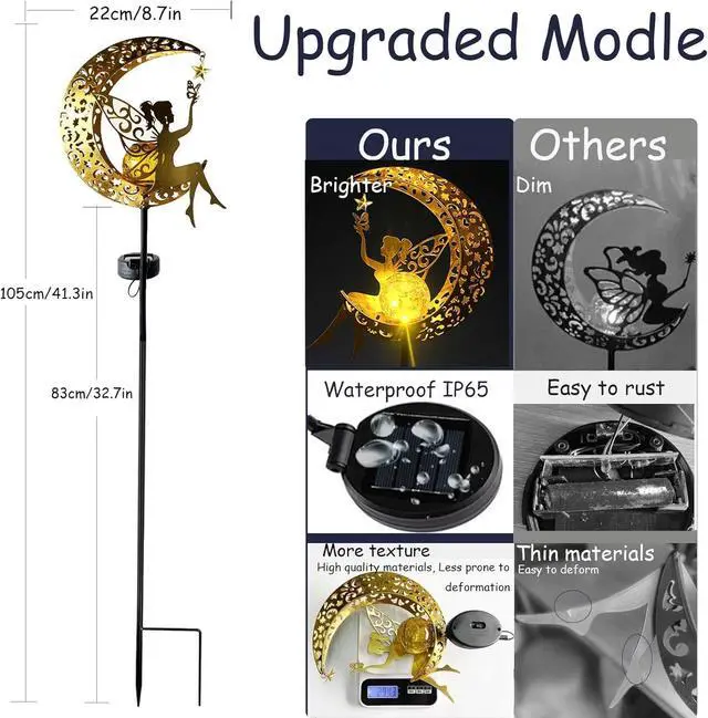 Alt view image 5 of 6 - Solar Fairy Garden Decor for Outside,Solar Garden Lights Outdoor Decorative, Garden Statues Decor,Yard Decor,Patio Lawn Ornaments,Metal Yard Art,Unique Angel Gifts for Women,Mom Grandma,1PC