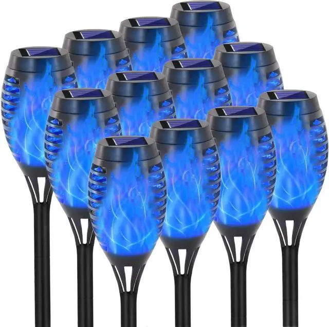 Main image of EOYIZW Solar Lights Outdoor, 12 Pack Blue Solar Torch Light with Flickering Flame, 12 LED Tiki Torches for Outside Lights Waterproof Landscape Easter Decoration Outdoor for Garden Yard