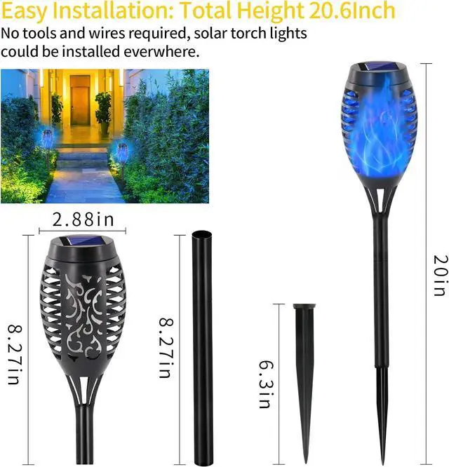 Alt view image 2 of 7 - EOYIZW Solar Lights Outdoor, 12 Pack Blue Solar Torch Light with Flickering Flame, 12 LED Tiki Torches for Outside Lights Waterproof Landscape Easter Decoration Outdoor for Garden Yard