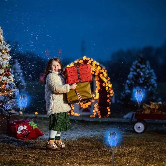 Alt view image 7 of 7 - EOYIZW Solar Lights Outdoor, 12 Pack Blue Solar Torch Light with Flickering Flame, 12 LED Tiki Torches for Outside Lights Waterproof Landscape Easter Decoration Outdoor for Garden Yard