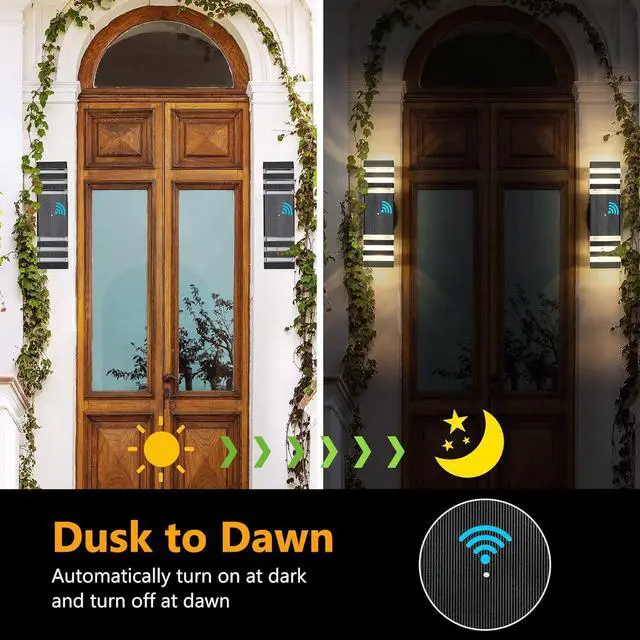 Alt view image 3 of 7 - tewei Dusk to Dawn Outdoor Wall Lights, Modern Exterior Light Fixture, 3-Layer Up and Down Matte Black Outdoor Lights IP65 3000K Warm White Waterproof Modern Wall Sconce for Garage Porch, 2 Pack