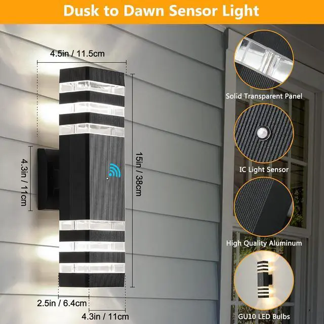 Alt view image 5 of 7 - tewei Dusk to Dawn Outdoor Wall Lights, Modern Exterior Light Fixture, 3-Layer Up and Down Matte Black Outdoor Lights IP65 3000K Warm White Waterproof Modern Wall Sconce for Garage Porch, 2 Pack