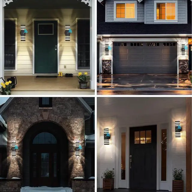 Alt view image 6 of 7 - tewei Dusk to Dawn Outdoor Wall Lights, Modern Exterior Light Fixture, 3-Layer Up and Down Matte Black Outdoor Lights IP65 3000K Warm White Waterproof Modern Wall Sconce for Garage Porch, 2 Pack