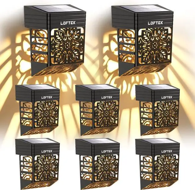 Main image of LOFTEK Solar Deck Lights, 8 Pack Solar Fence Lights, Outdoor Patio Decorative Light, Dusk to Dawn, Waterproof, Fence Post Light for Railing, Garden, Backyard, Stair, Step, Camping, Warm White