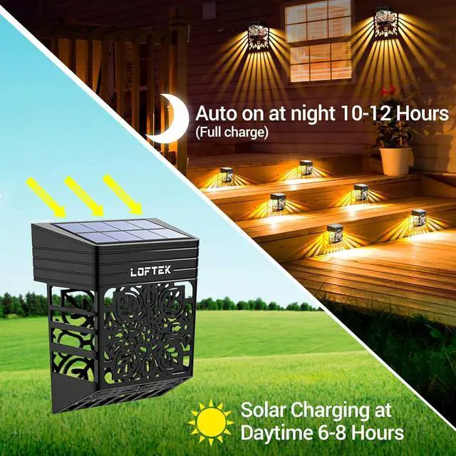 Alt view image 2 of 7 - LOFTEK Solar Deck Lights, 8 Pack Solar Fence Lights, Outdoor Patio Decorative Light, Dusk to Dawn, Waterproof, Fence Post Light for Railing, Garden, Backyard, Stair, Step, Camping, Warm White