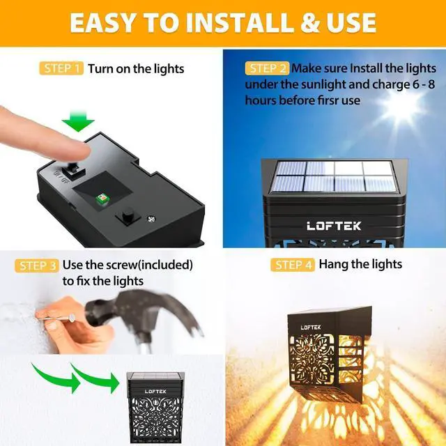 Alt view image 4 of 7 - LOFTEK Solar Deck Lights, 8 Pack Solar Fence Lights, Outdoor Patio Decorative Light, Dusk to Dawn, Waterproof, Fence Post Light for Railing, Garden, Backyard, Stair, Step, Camping, Warm White