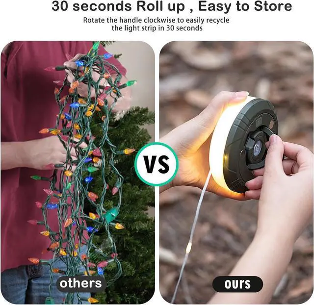 Alt view image 4 of 7 - Camping String Lights, 4 in 1 Outdoor Camping Lantern with 8 Lighting Modes(32.8Ft), Quick 30s Recovery, Waterproof, Type-C Fast Charging, Portable Camping Lights for Camping/Yard/Hiking