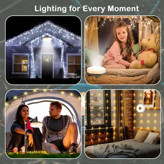 Alt view image 7 of 7 - Camping String Lights, 4 in 1 Outdoor Camping Lantern with 8 Lighting Modes(32.8Ft), Quick 30s Recovery, Waterproof, Type-C Fast Charging, Portable Camping Lights for Camping/Yard/Hiking